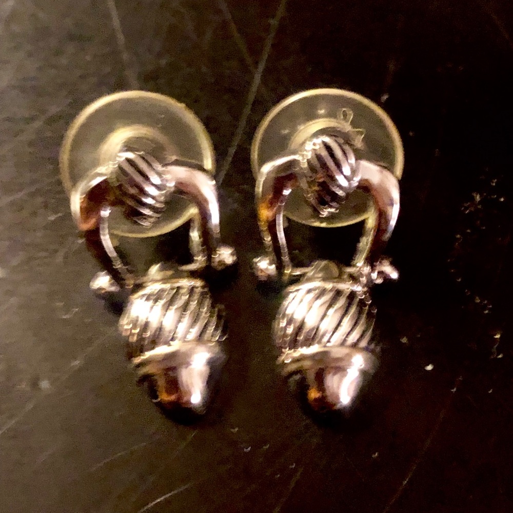 Silver acorn post dangle earrings